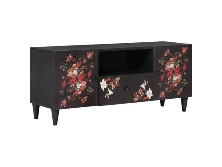 Xolmizyn Kommode Massivholz Mango Sideboard Mit Blumenmuster Mehrfarbig Kunstvolles florales Design, Robuste Handwerkskunst, Mit Messingknöpfen, Kompakt
