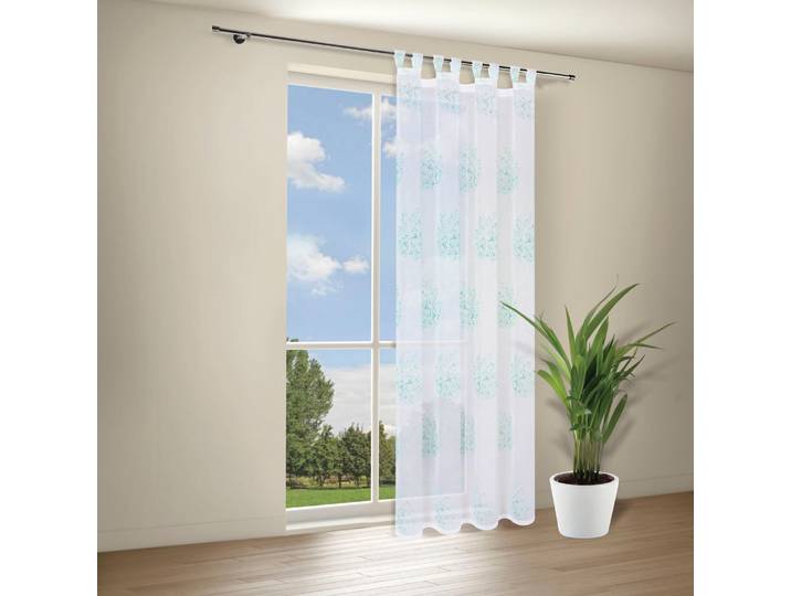 Gardine GERSTER Indira Gr. 1, grün (mint, weiß), B:140cm H:245cm, Wirkware, Polyester, Gardinen, Gardine, Schlaufenschal Indira mit Prägedruck