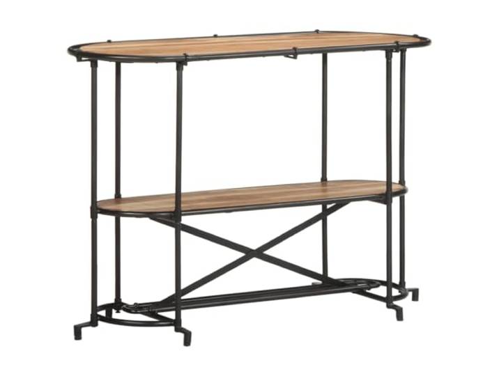 MNCVXAXG Konsolentisch 110 x 42 x 76 cm aus massivem Akazienholz und Eisen Braun und Schwarz, zwei Etagen, Eisenrahmen, robuste Platte, Industrie-Stil, für Fotos und Pflanzen