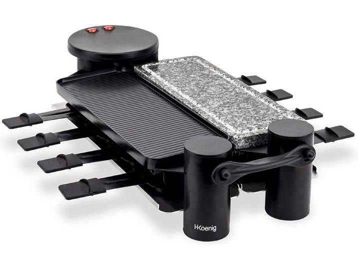 H.Koenig Raclette RP360 Raclette heißer Stein, ausklappbar, 8 Raclettepfännchen, 1200 W