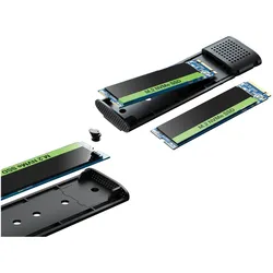 Sandberg USB 3.2 Gehäuse für M.2+NVMe SSD (M.2, M.2 2230, M.2 2242, M.2 2260, M.2 2280), Festplattengehäuse, Schwarz