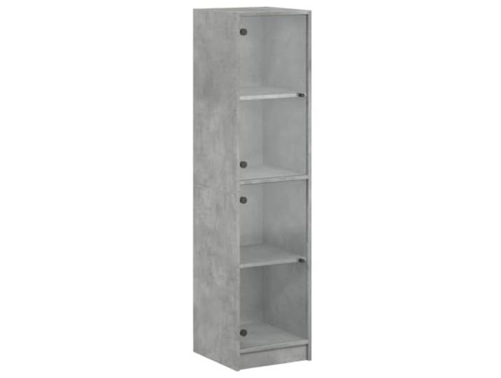 Fisinber Highboard mit Glastüren Betongrau Holzwerkstoff 35x37x142 cm Schlanker Vitrinenschrank im modernen Betongrau mit 4 Fächern und Glastüren für Wohnzimmer, Flur oder Esszimmer.