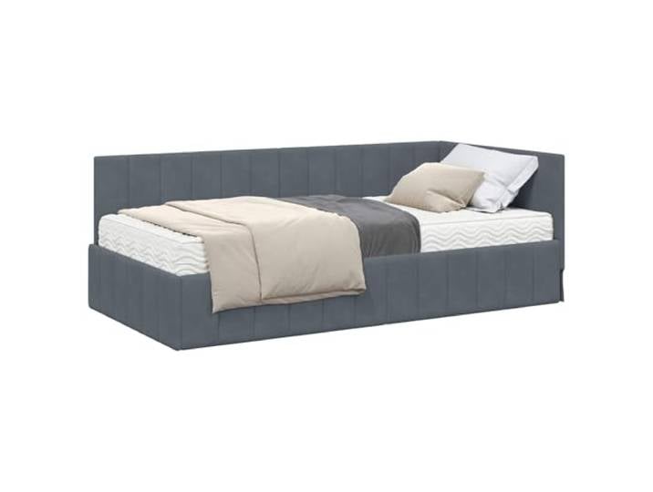 PUGYNBK Eck-Bettgestell mit Matratze, 2 Stück, Grau, Samt Kopfteil aus weichem Samt, behandelter Holzrahmen, mittlere Schaumstoffmatratze, modernes Design für Schlafzimmer
