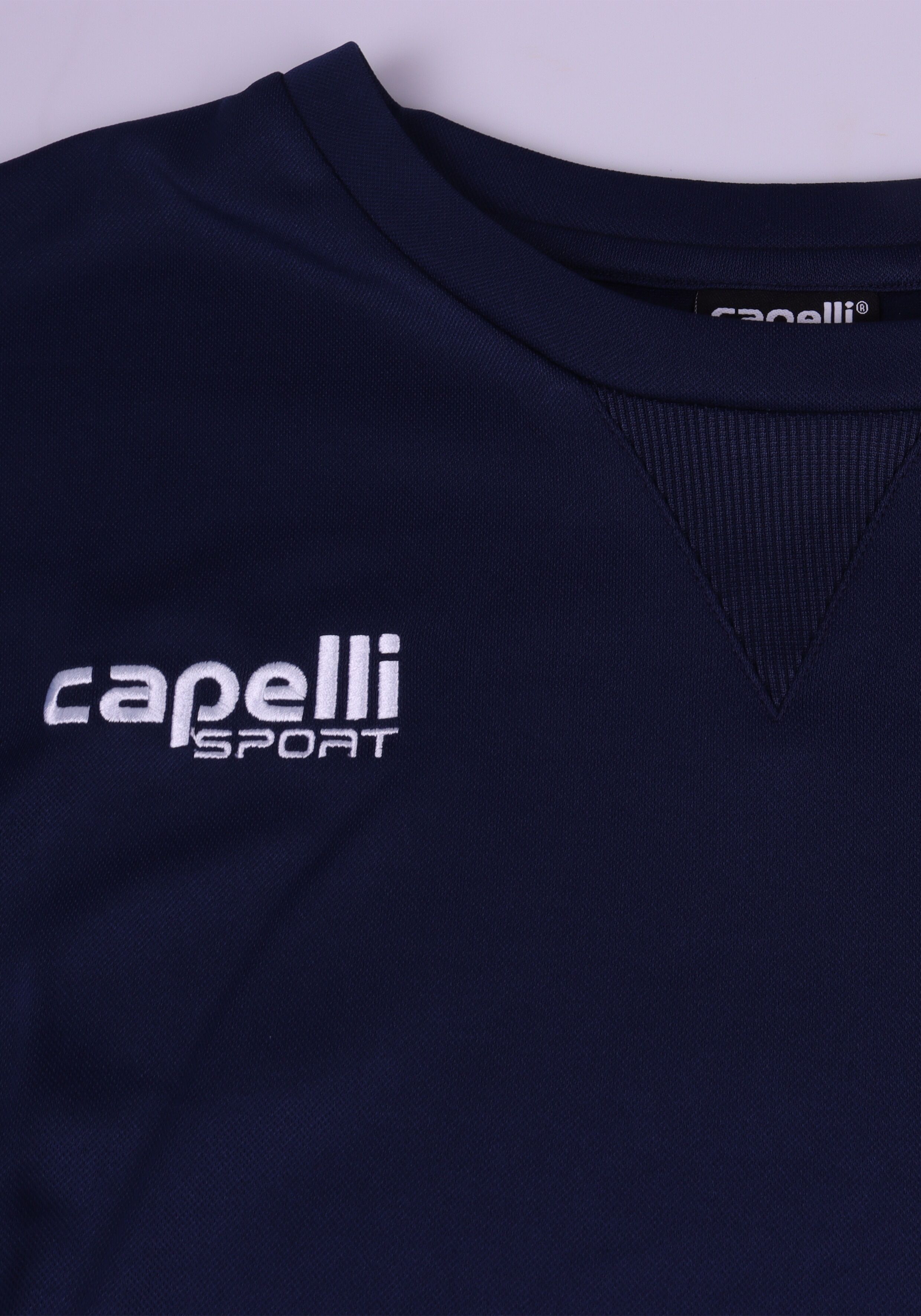 Langarmshirt CAPELLI SPORT, Herren, Gr. M, blau (navy, weiß), Obermaterial: 95% Polyester, 5% Elasthan, unifarben, bequem hüftbedeckend, Rundhals, angesetztes Bündchen, Shirts Langarmshirt, mit rundem Halsausschnitt navy, weiß M