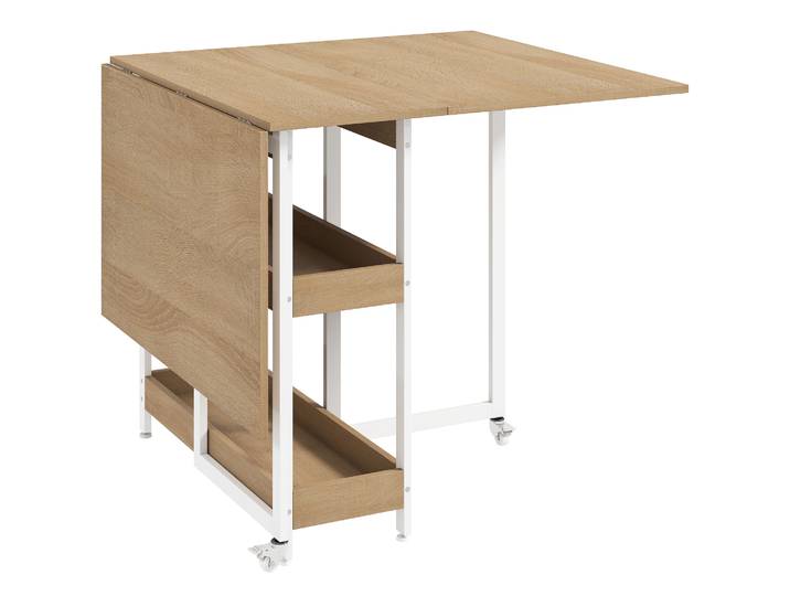 HOMCOM Inklapbare eettafel in industriële stijl voor maximaal 4 personen, met open vakken, flexibel, metaal, spaanplaat, naturel houtlook
