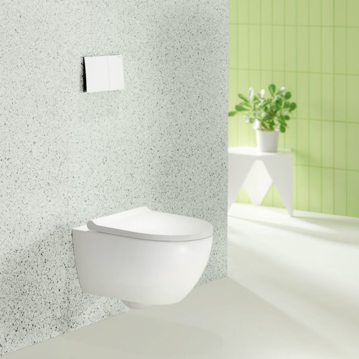 Geberit Acanto WC Komplett-Set mit Duofix Sigma WC Element und Sigma 70 Betätigungsplatte WC mit TurboFlush und WC-Sitz, weiß