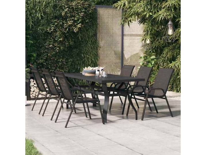 Automne/hiver  Noir Table de jardin Noir 180x80x70cm Acier et verre - Hauteur:70cm Nove7809940