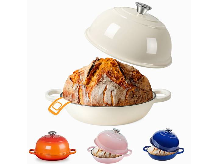 Four hollandais en fonte émaillée de 24cm pour la cuisson du pain au levain, poêle à pain en fonte, Pot en émail, Casserole, plat four à pain avec couvercle