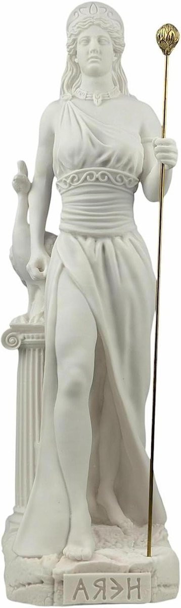 Hera Juno Standbeeld - Griekse Godin Sculptuur - Klassiek Decor - Gegoten Marmer - Hoogte: 50 cm - Wit