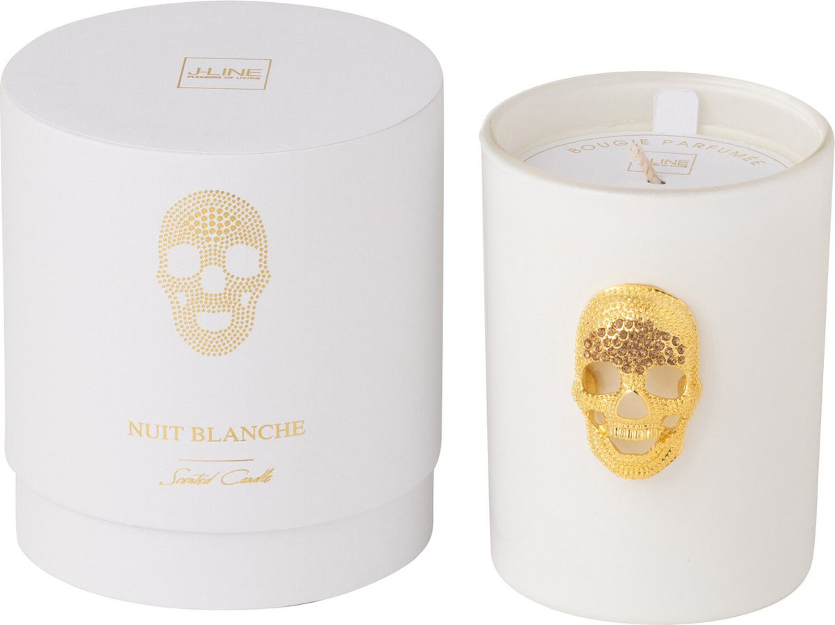 J-Line geurkaars Doodskop Nuit Blanche White Floral Tonka - Wit - Small