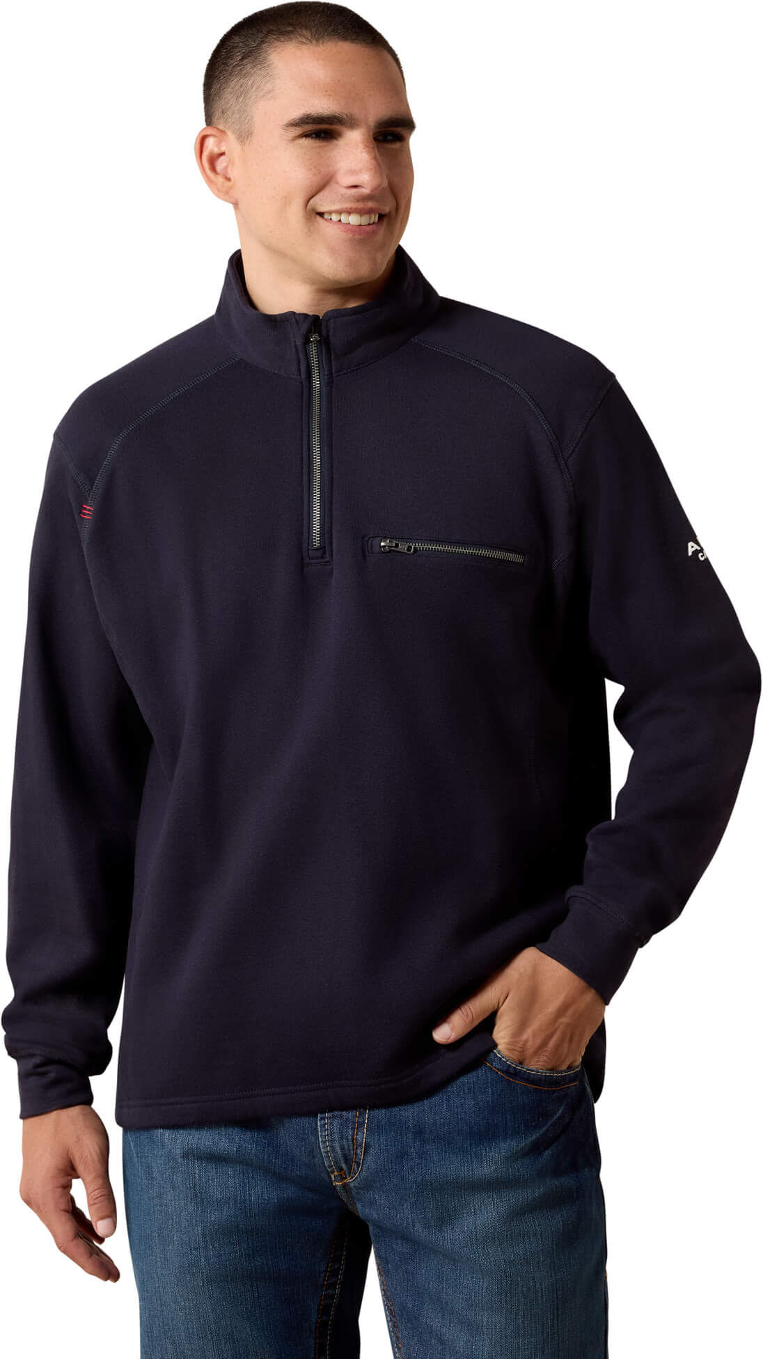 Men's Flame-Resistant Rev 1/4 Zip Top in Navy, Size: Small by Ariat