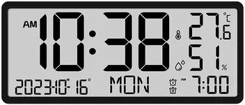 Perfect Picks Market Large Digital Wall Clock With Temperature & Humidity Display Battery Powered LCD Calendar Clock black