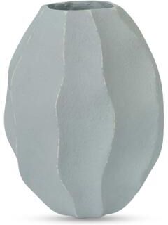 NADAAL STUDIOS Holcomb Vase, Round, Ecomix, Waved Ripple Contours, Matte Sculptural Look, Decorative Only, Light Blue