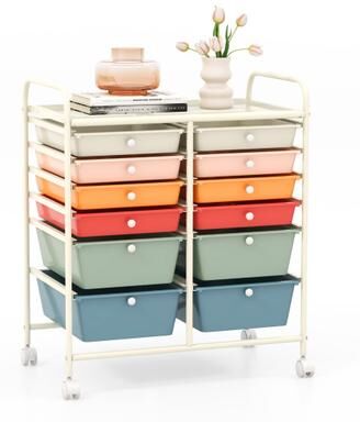 Costway 12 Drawers Rolling Cart Storage Scrapbook Paper Organizer Bins-Deep Multicolor