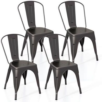 Costway Metal Dining Chairs Set of 4 with Removable Backrest for Dining Room Restaurant Living Room-Gun