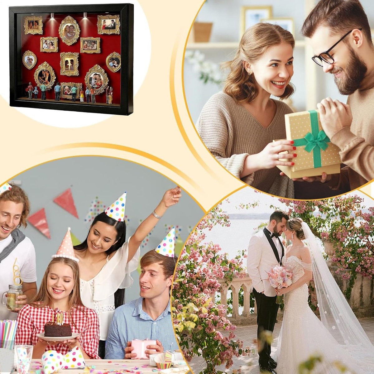 Mini Museum Fotolijst Herinneringsdoos met LED Verlichting en 11 Fotolijstjes - Zwart