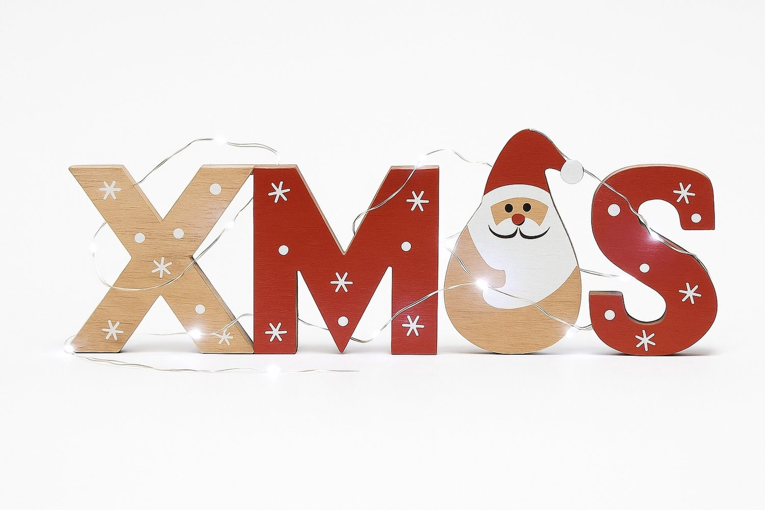 Houten Kerstdecoratie XMAS met LED-lichtslinger voor op tafel