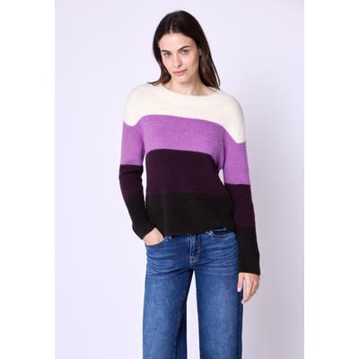 Strickpullover STREET ONE STUDIO, Damen, Gr. 40, lila (soft beige), Web, 55% Polyester, 45% Baumwolle, gestreift, normal normal, Rundhals, Strickbund, Pullover Strickpullover, mit buntem Streifenmuster