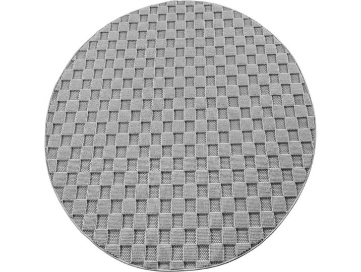 Tapis rond bouclés à relief damier gris 200x200cm