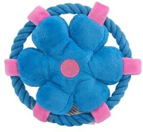 Uplifted Finds Bloom Interactive Cotton Rope & Plush Squeaker Toy blue