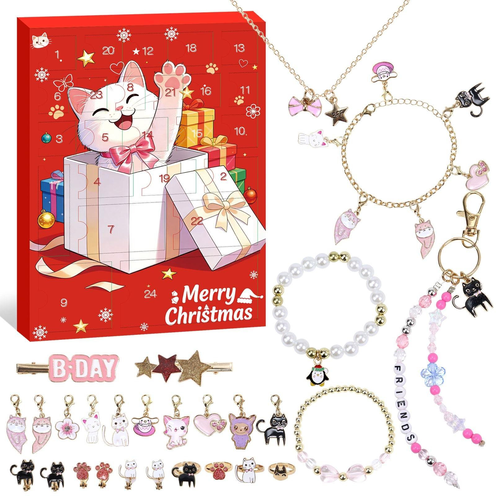 Adventskalender 2026 voor meisjes met creatieve katten sieraden