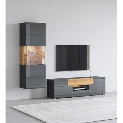 Wohnwand OTTO HOME "Toledo", grau (antrazit, antrazit hgl, grandson), B:212cm, Kastenmöbel-Sets, Wohnwand