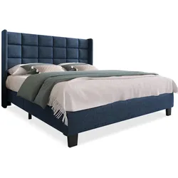 Polsterbett 140x200 mit Lattenrost, hohem Kopfteil, stabiles Gestell, komfortables Schlafen, modernes Leinen-Design Blau
