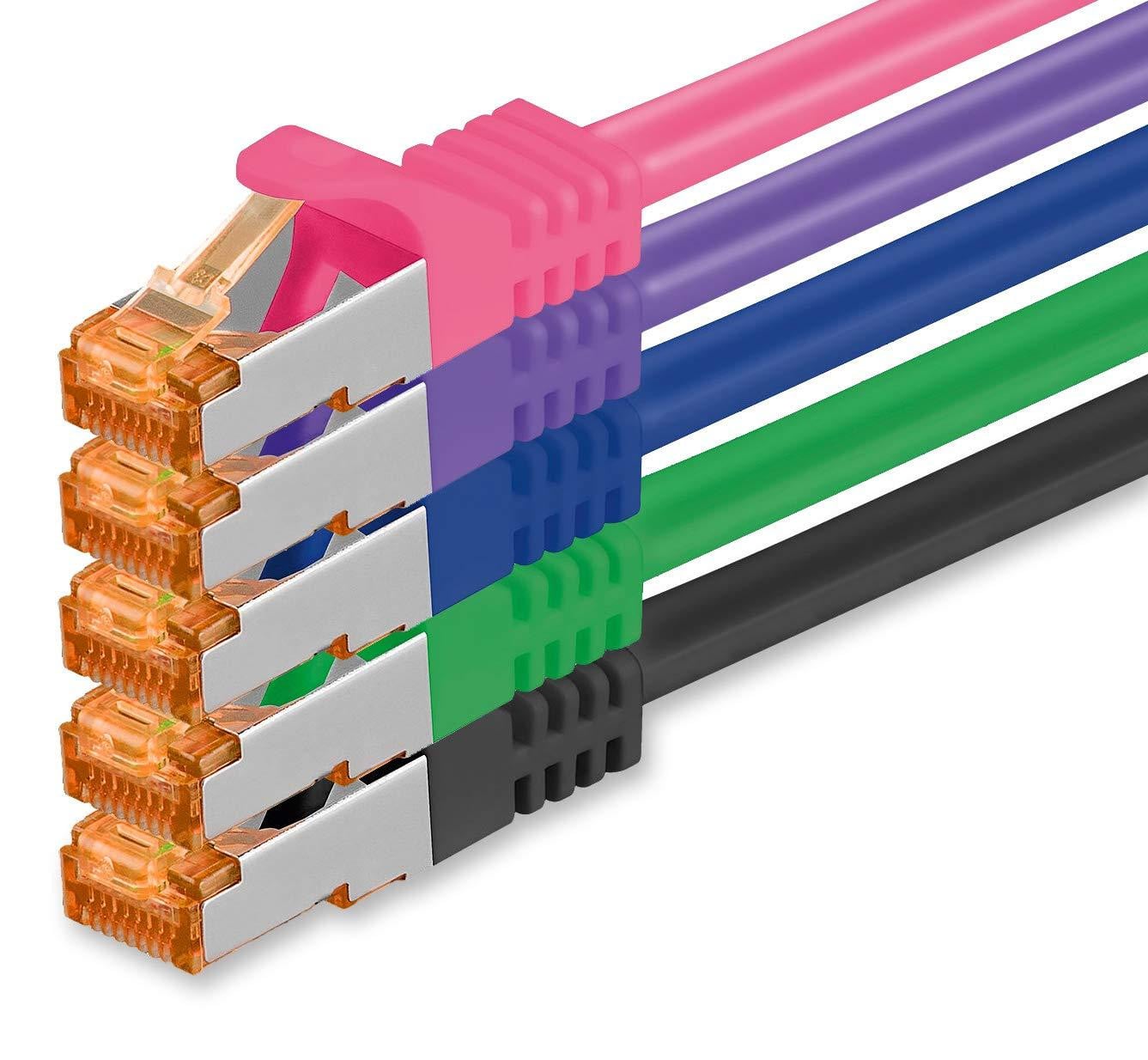1aTTack.de Cat.7 Netwerkkabel Gigabit Ethernet LAN kabel, 1,5 meter, 5-kleurig