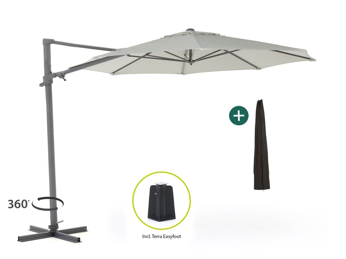Shadowline Francisco Parasol - Grijs - Aluminium - Rond - 330 cm