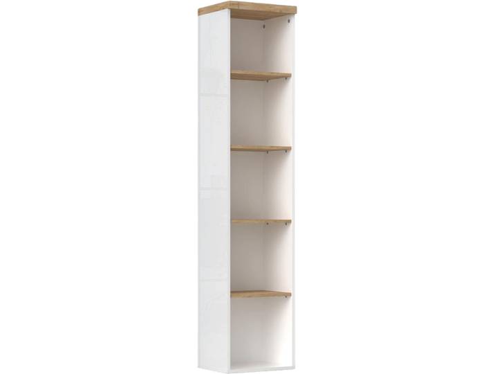 Aktenregal HOME AFFAIRE Easy, Bücherregal, Standregal, für Büro und Zuhause , weiss (weiß hochglanz lack, eiche cadiz dekor), B:41cm H:193cm T:34cm, Holzwerkstoff, Regale, Aktenregal, Anti-Kipp-Schutz, Top 38 mm stark, 4 Böden, B/H 41/191 cm