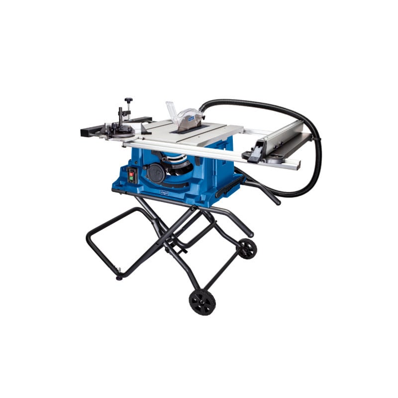 Scheppach tafelzaag HS115 inclusief onderstel met bladbescherming, schuiftafel, dwarszaaggeleider en lengtegeleider van 83mm, zaagdiepte 255mm, 2000W