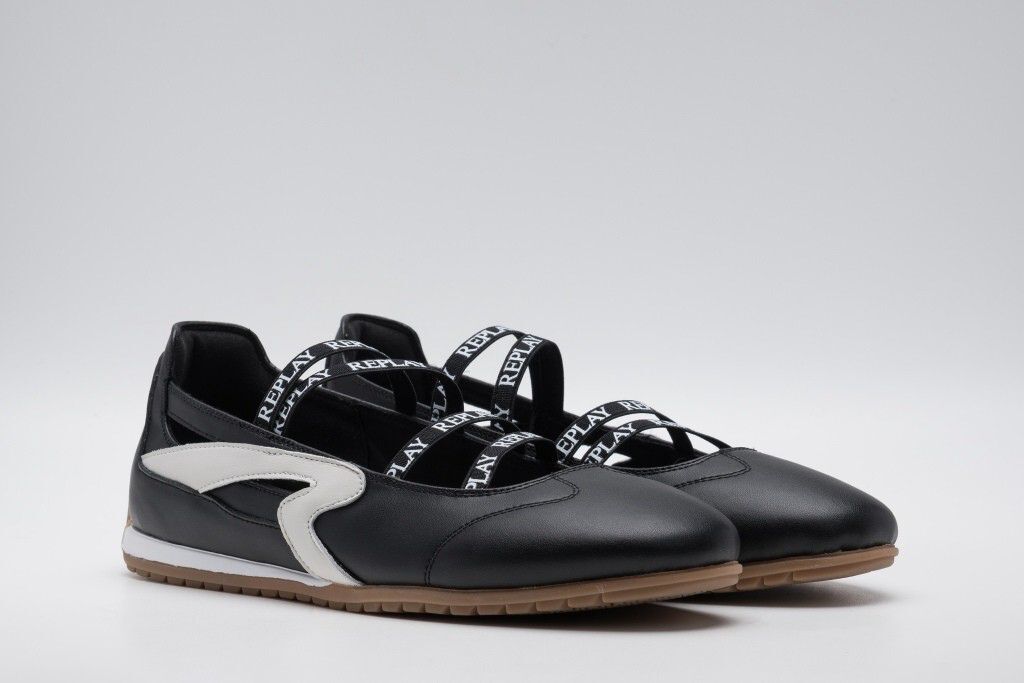 Sneaker Ballerinas REPLAY, Damen, Gr. 38, schwarz, Leder, kontrastfarbene Details, Schuhe Sneaker Ballerinas, Slipper, Schlupfschuh mit elastischen Gummizügen schwarz 38