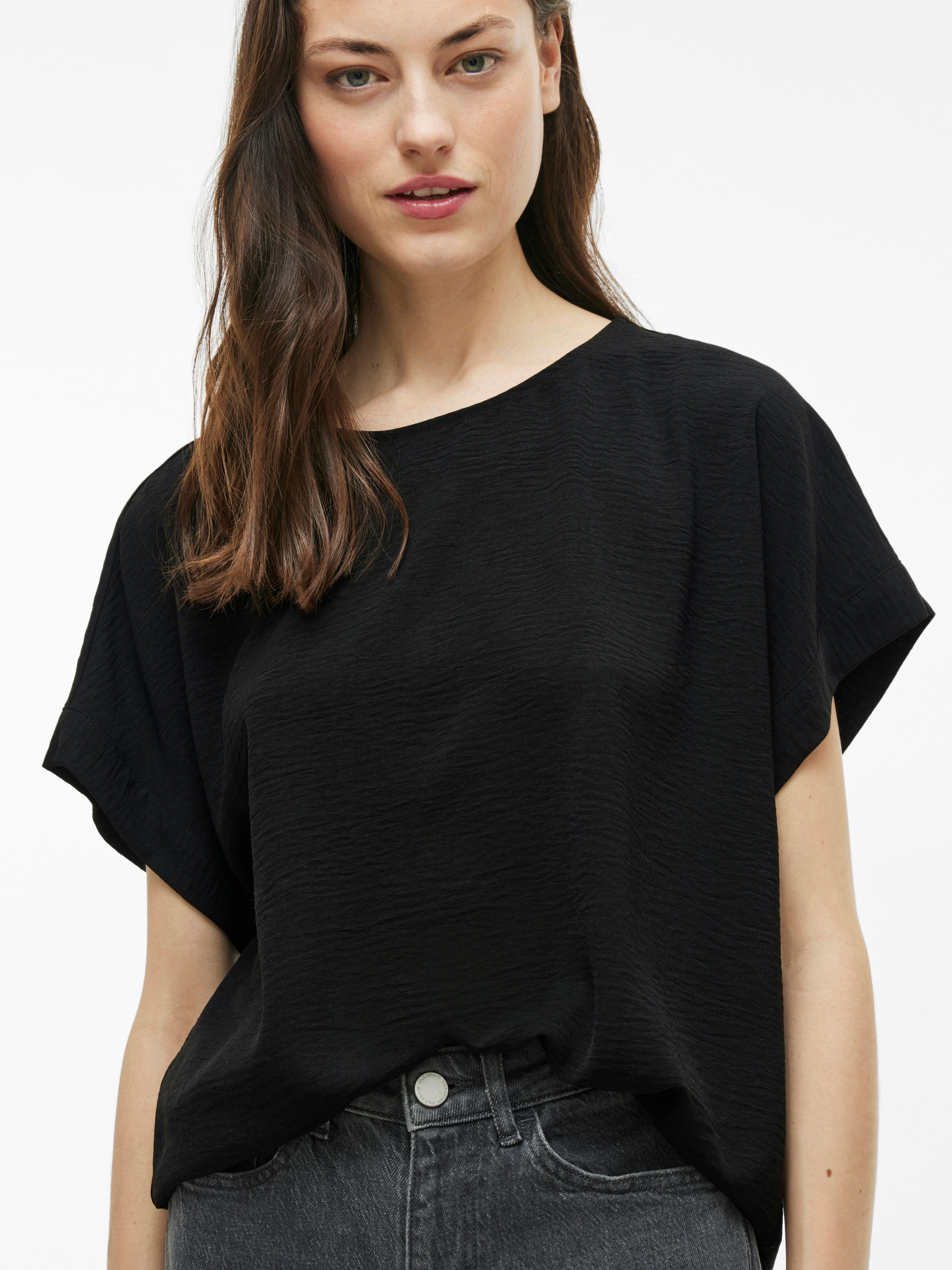Kurzarmshirt VILA "VIJOSA S/S TOP - NOOS", Damen, Gr. 36, schwarz (schwarz beauty), Jersey, Obermaterial: 100% Polyester, unifarben, normal normal, Rundhals, Shirts Kurzarmshirt schwarz beauty 36