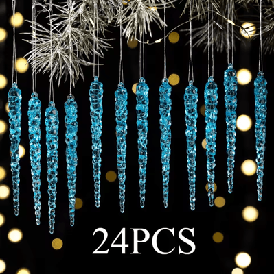 Uplift Curations 24PCS Acrylic Christmas Icicle Ornaments Realistic Hanging Tree Decorations For Winter Decor blue