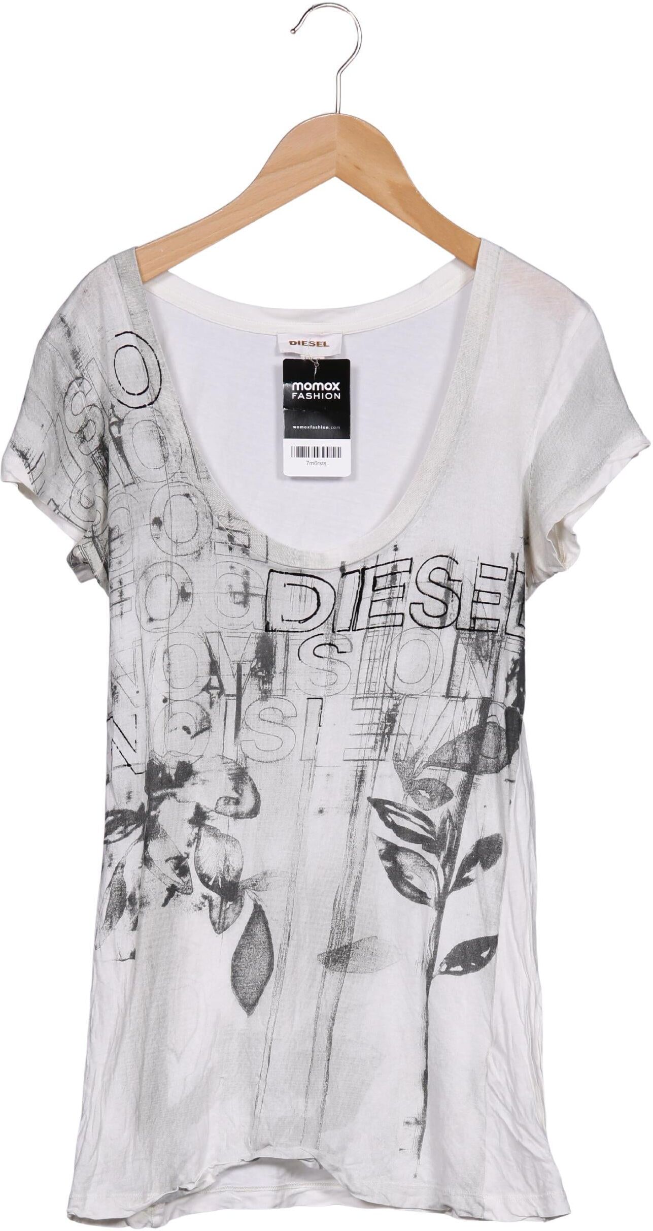 Diesel Damen T-Shirt, Cremeweiß, Gr. S, Baumwolle - Second Hand