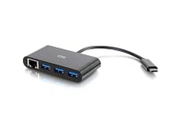 C2G Adaptateur USB, concentrateur USB, Adaptateur Ethernet avec Alimentation, 3 Ports, Noir, Cables to Go 29747