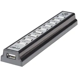 Manhattan Hi-Speed USB 2.0 Desktop Hub, 10 Ports, Stromversorgung über USB oder AC Netzadapter