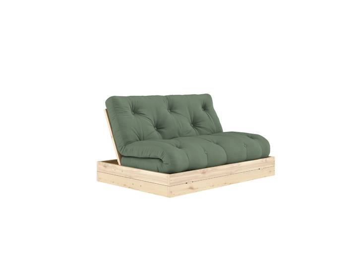 Canapé convertible en pin massif avec futon kaki FLIP