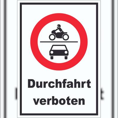 HB-Druck Durchfahrt verboten Krad und PKW Symbol Aufkleber A4 (210x297mm)
