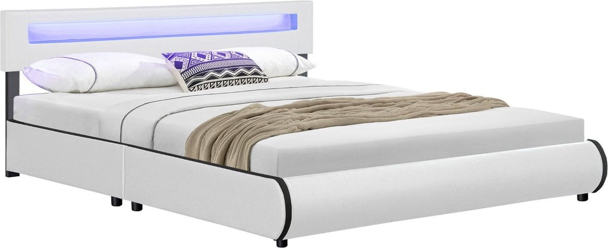 Gestoffeerd Bed Sevilla Wit met LED-verlichting - 180 x 200 cm
