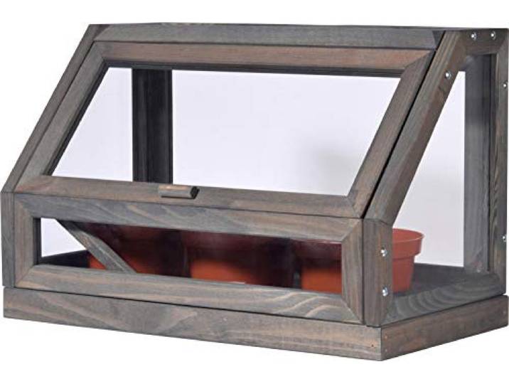 dobar® 29168FSCe Mini Design-Gewächshaus Frühbeet aus Massivholz inkl. 3 Töpfe Kleines Treibhaus für Fenster Frühbeetkasten für Jungpflanzen & Kräuter 38 x 20 x 24,5 cm Anthrazit