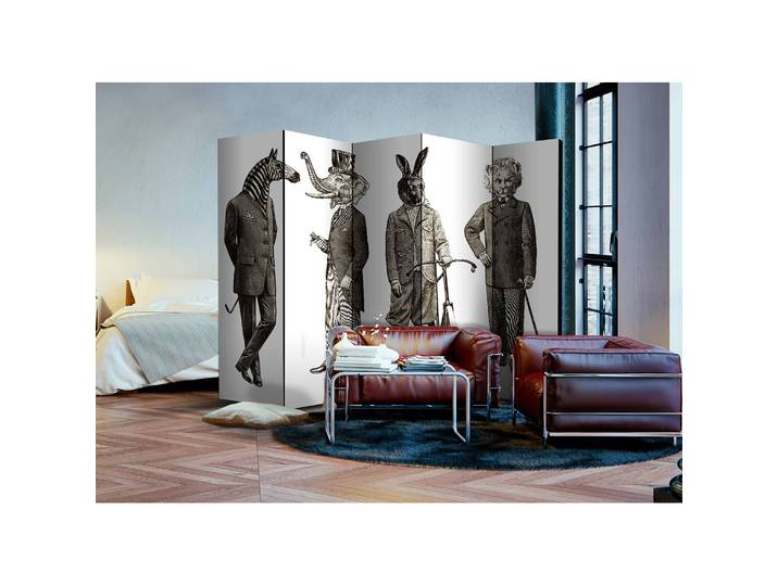 Paravent Elegant Zoo Polaire Blanc 225 x 172 x 3cm 5 éléments