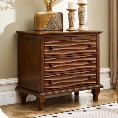 "GDFStudio Zorynth Wood Farmhouse 28.25"" Nightstand with Charging Station and 3 Drawers"
