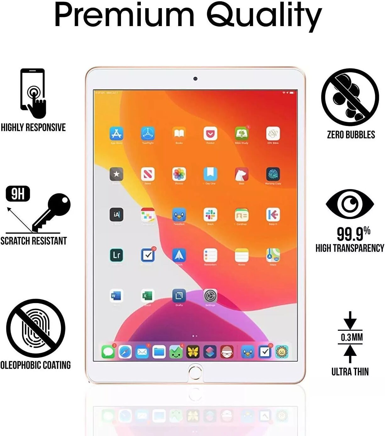 INF iPad 10,2 Zoll Displayschutzfolie gehärtetes Glas