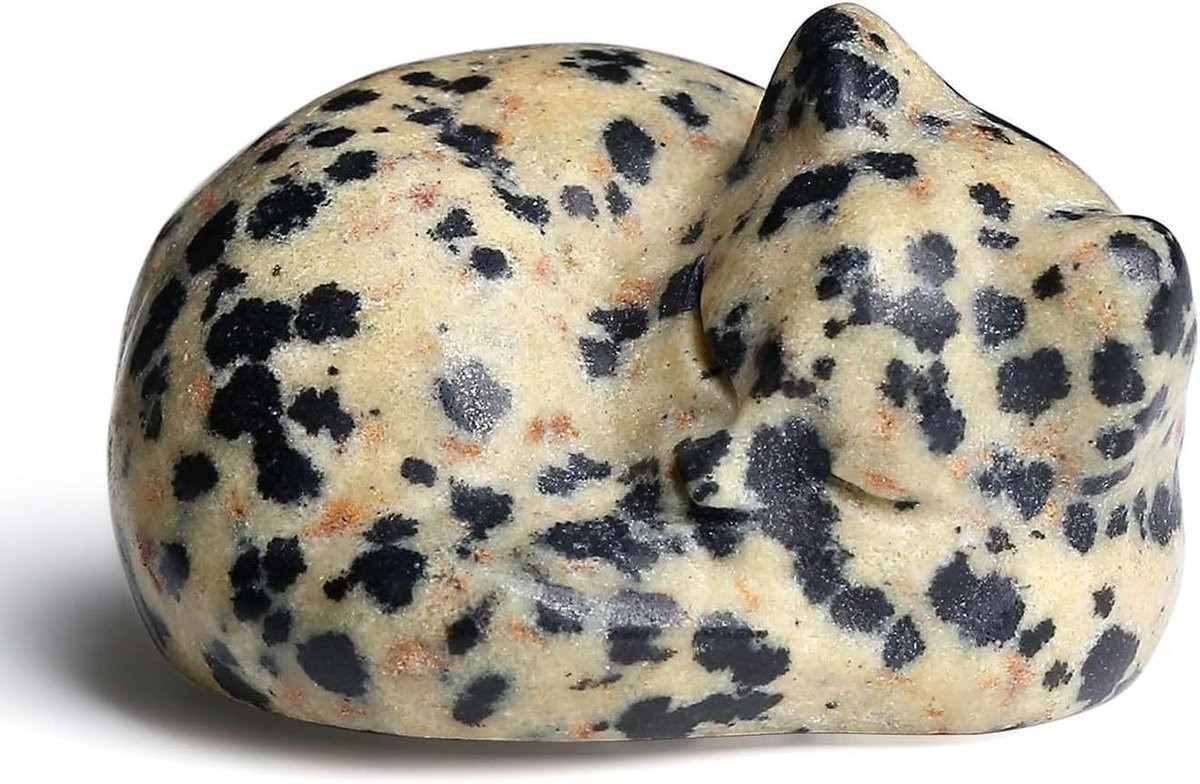 Handgesneden Jaspis Kristallen Kat Standbeeld - Gevlekte Slaapkat Decoratie - Hoogte: 41 cm