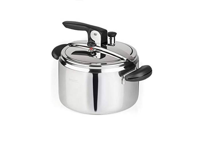 Schnellkochtopf Amelia+, Ø 22 cm, Fassungsvermögen 5 l, hergestellt in Italien, Edelstahl 18/10, Induktion + Gas, maximale Sicherheit. Dreifachboden, PFASfrei.