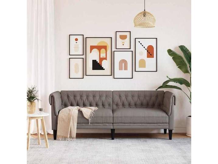 Promo printemps Canapé Chesterfield 3 places - SARAZYJ - Meuble de salon - 3 PERSONNES - taupe tissu - S4174182