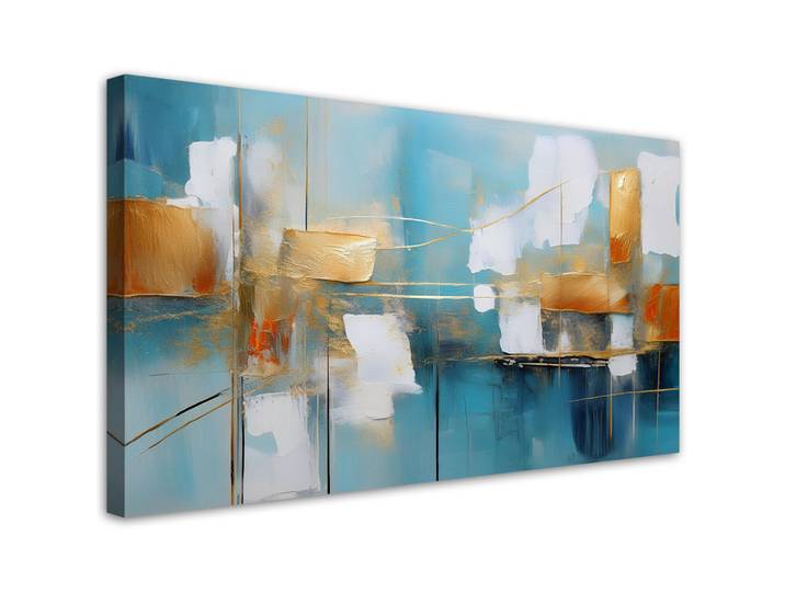 Feeby Wandbild türkise abstraktion mit gold, Türkis, Abstrakt, Rechteckig, 100x50 cm, Bilder & Rahmen, Bilder, Leinwandbilder