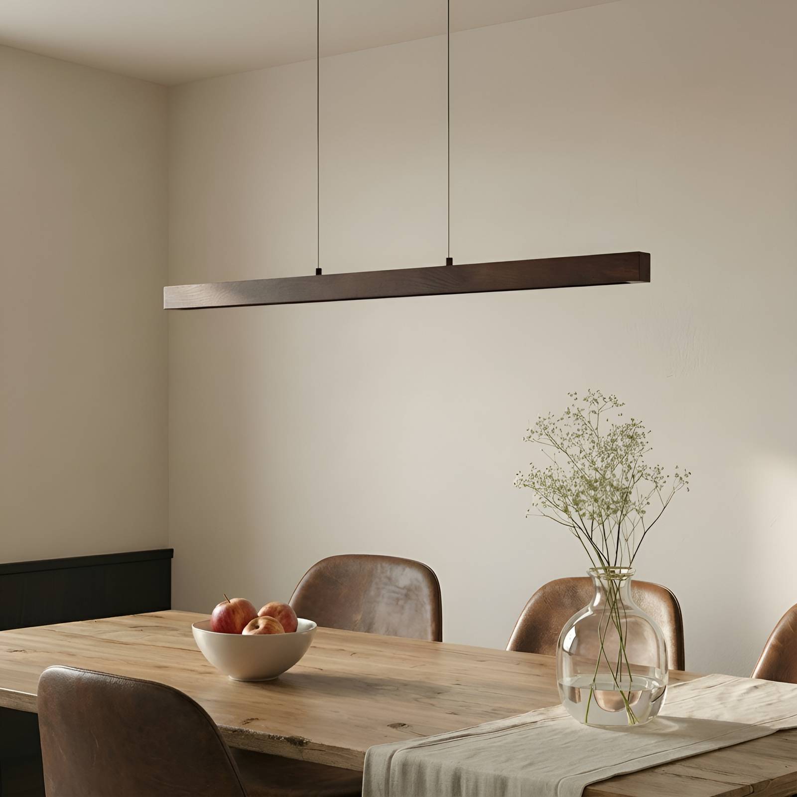 Hängelampe Nihalo Lucande, dimmbar, Holz dunkel, für Wohn- / Esszimmer, Holz, Landhaus / Rustikal