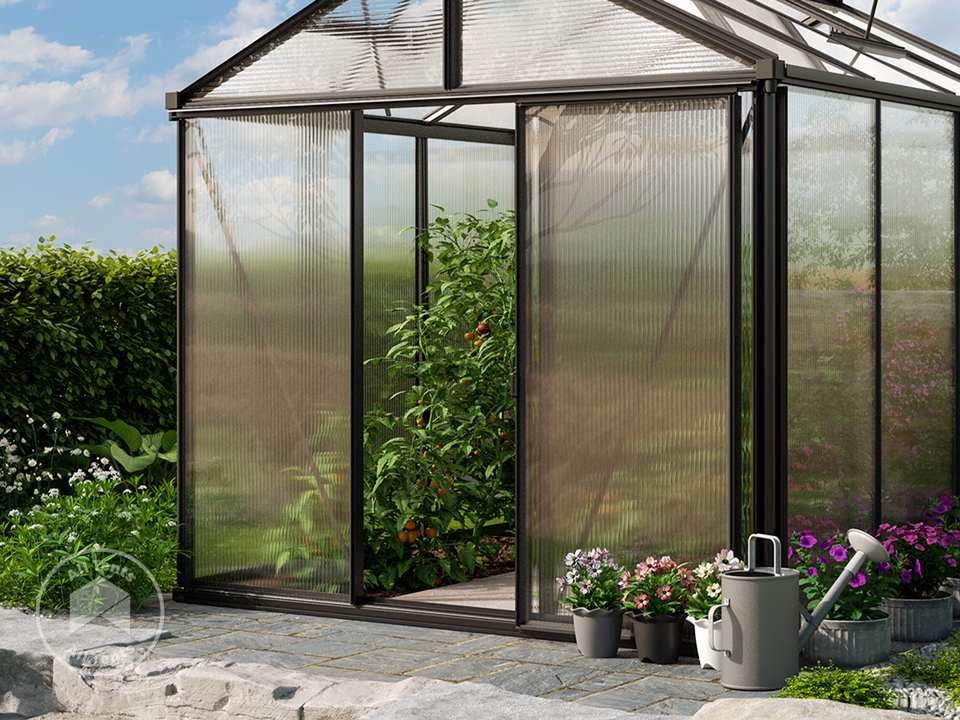GFP 8x10x7.61ft Greenhouse Anthracite Gray Polycarbonate Glasshouse - (GFPV00953)
